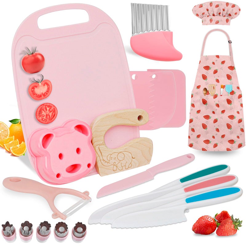 Deabolar 19PCS Kids Cooking Sets Real with Kids Knife Set for Real Cooking Kid Safe Knife Set for Real Cooking with Kids Cutting Board and Knife Set Toddlers Kitchen Tools Kids Chef Hat and Apron - Image 3