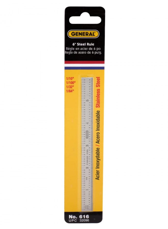 General Tools General Tools Flexible 6-Inch Straight Edge Ruler #616, Stainless Steel - 4 Graduations 1/32 inch, 1/64 inch On One Side, 1/10, 1/100 On The Other Side  - Image 2