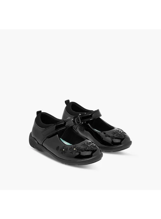 Disney Girls Embroidered Mary Jane School Shoes with Hook and Loop Closure