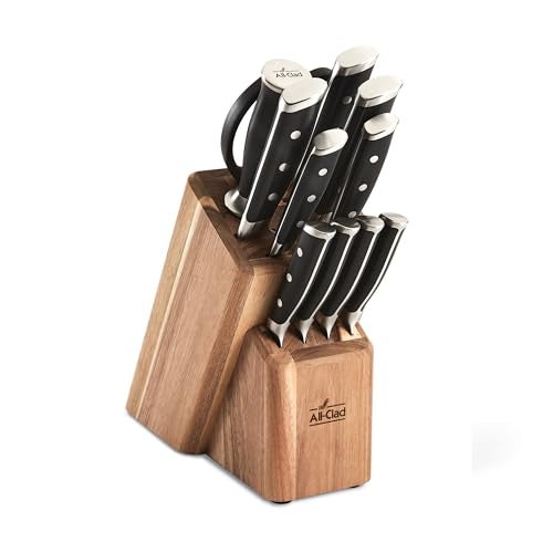 All-Clad Forged German Stainless Steel Knife Set and Acacia Wood Block 12 Piece, Fully Forged, Expert Precision, Knife Set, Cookware Knife Block Set, Kitchen Knives, Ultra Sharp, Kitchen Utensils - Image 1