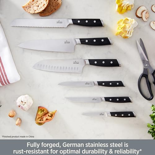 All-Clad Forged German Stainless Steel Knife Set and Acacia Wood Block 12 Piece, Fully Forged, Expert Precision, Knife Set, Cookware Knife Block Set, Kitchen Knives, Ultra Sharp, Kitchen Utensils - Image 3