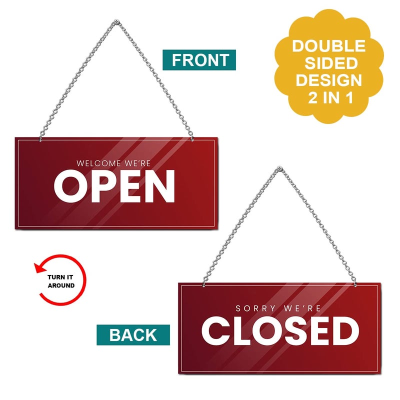 Wildmark Double Sided Open-Close Sign Board for shop, office, restaurant and hotel (5x11 Inches, Red, Wooden) - Image 2