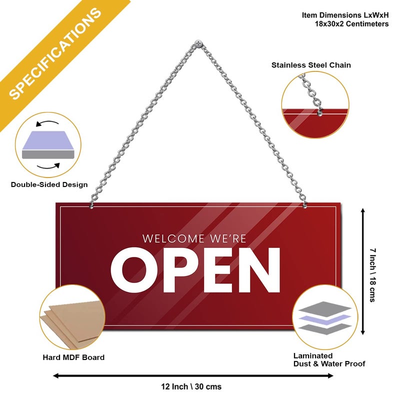 Wildmark Double Sided Open-Close Sign Board for shop, office, restaurant and hotel (5x11 Inches, Red, Wooden) - Image 3