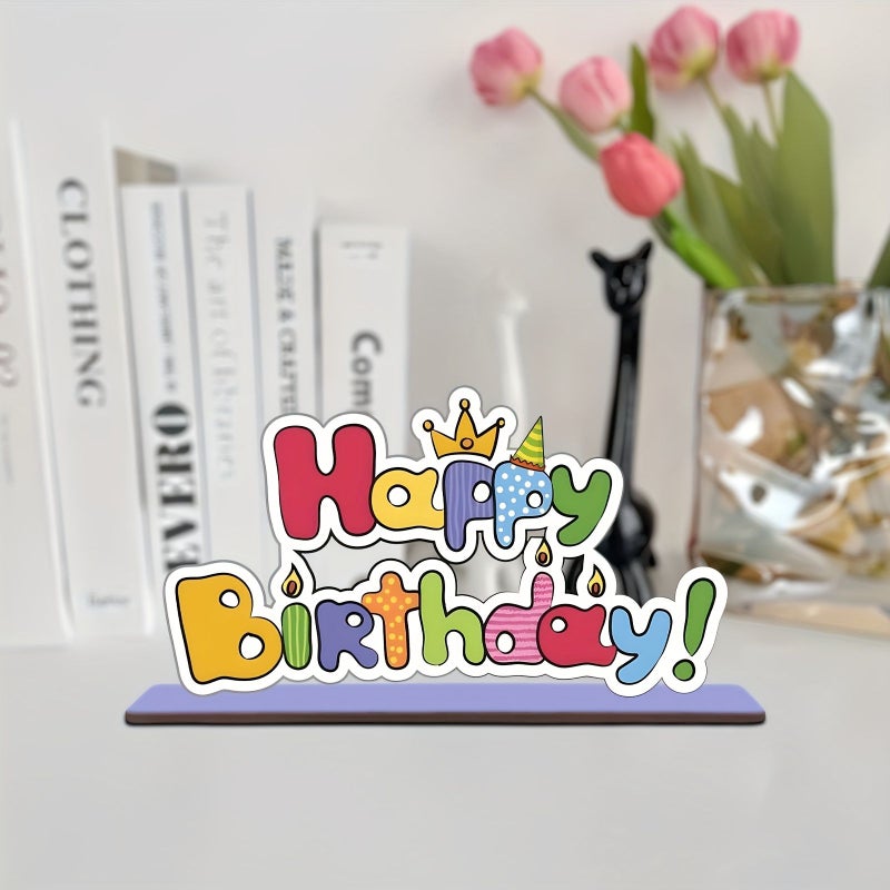Happy Birthday Wooden Desktop Ornament Decor Photo Prop For Kids - Image 2