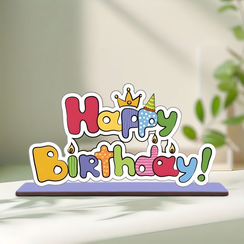 Happy Birthday Wooden Desktop Ornament Decor Photo Prop For Kids - Image 1
