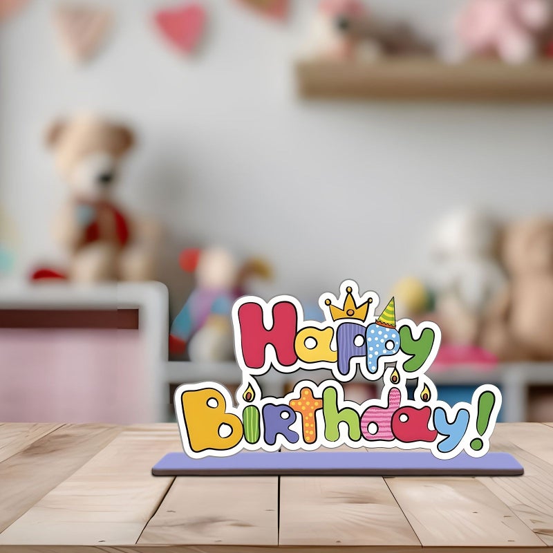 Happy Birthday Wooden Desktop Ornament Decor Photo Prop For Kids - Image 4