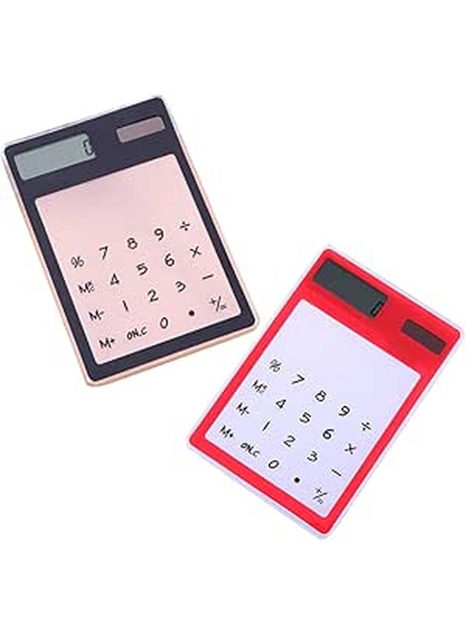 Ultra Thin Touch Screen Calculator Solar Powered Portable for Students Office Home Black Red - Image 1
