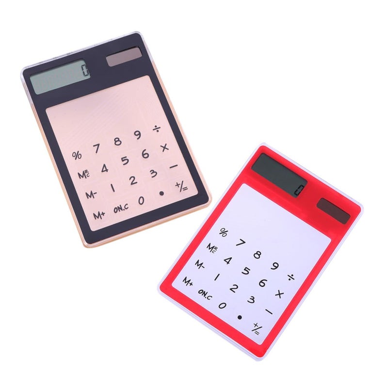 Ultra Thin Touch Screen Calculator Solar Powered Portable for Students Office Home Black Red - Image 2