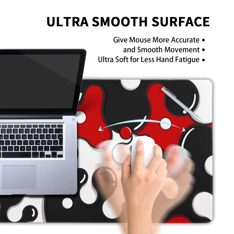 aportt Red Black White Mouse Pad Anime Cool Geometric Japanese Extended Desk Mat 90X40 CM Non-Slip Rubber Base Stitched Edge Large XXL Mousepad for Gaming Laptop Computer Desktop 35.4Ã—15.7 Inch - Image 4