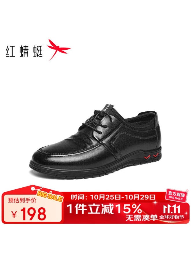 Red Dragonfly Men's Leather Shoes, Winter Fleece-lined Warm Sports Lace-up Men's Shoes, Soft-soled Casual Shoes Wta411211d Black Size 41