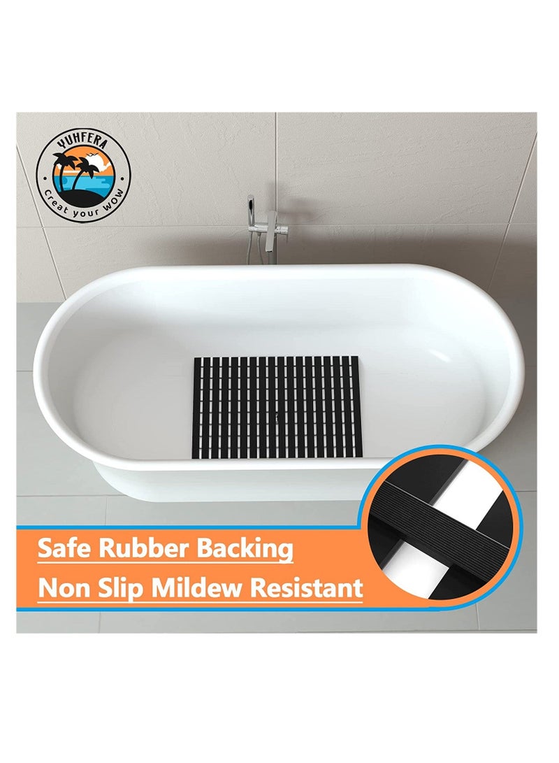 كابتن تيك Rubber Anti-Slip Mat, Massage Shower Mat, Bath Tub Mats, with Grip Floor Rubber Backing for Bathroom, No Suction Cups Waterproof Thick Drainage Mat, Black - Image 3