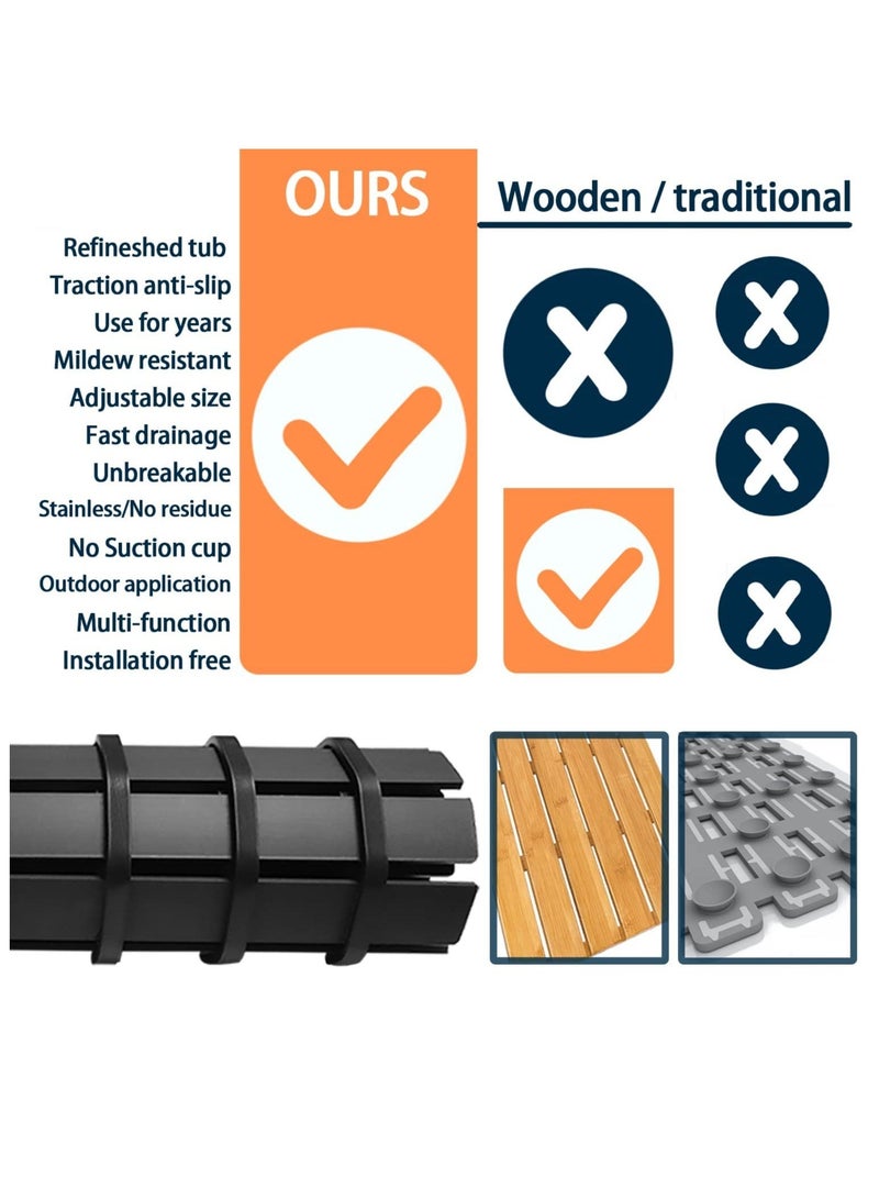 كابتن تيك Rubber Anti-Slip Mat, Massage Shower Mat, Bath Tub Mats, with Grip Floor Rubber Backing for Bathroom, No Suction Cups Waterproof Thick Drainage Mat, Black - Image 5