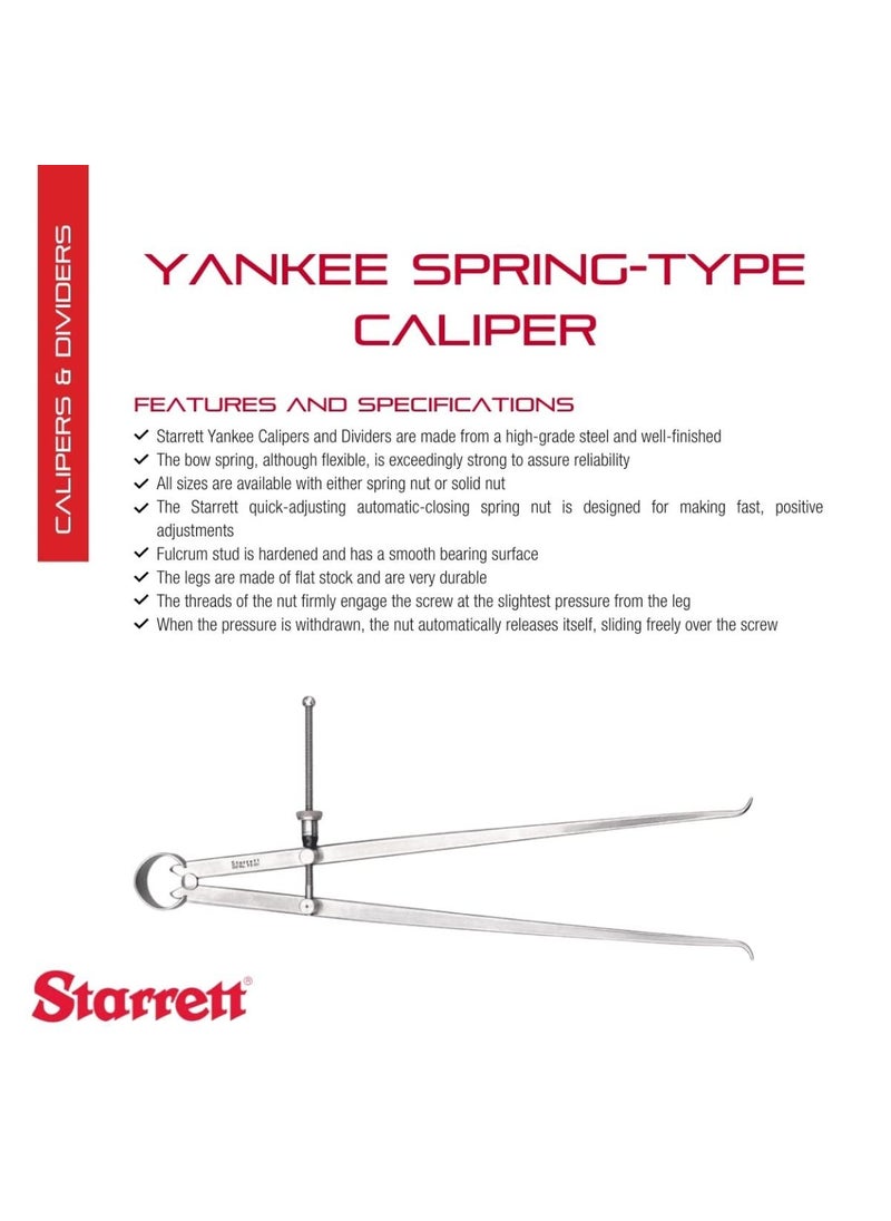 Starrett Starrett Yankee SpringType Caliper with Hardened Fulcrum Stud Bow Spring and Quick Adjusting Spring Nut  12 Size and Capacity Spring Joint Type  73B12  - Image 2