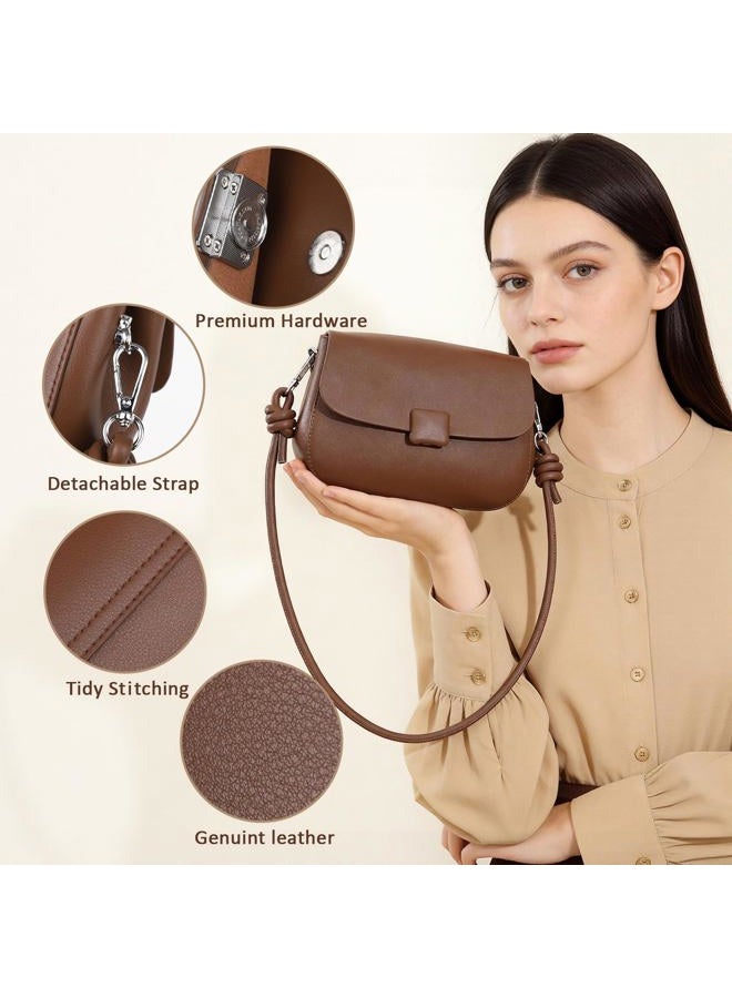 MoreFarther Crossbody Bags for Women, Genuine Leather Shoulder Bags with 2 Removable Adjustable Straps, Coffee - Image 3