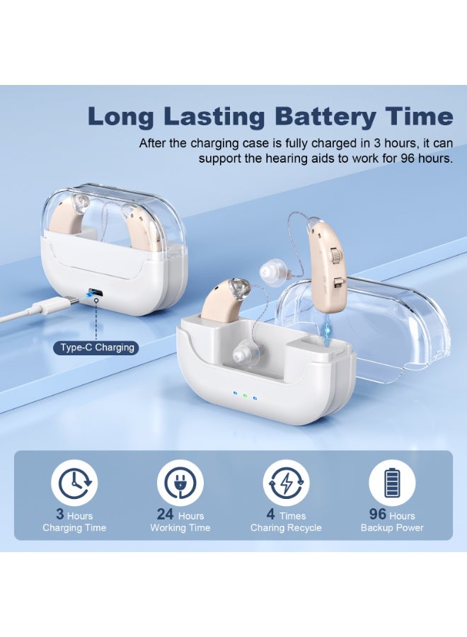 CHUNHUA Rechargeable Behind-The-Ear Hearing Aid for Seniors, 96-Hour Battery Life with Charging Case, Noise Reduction, Portable Dry Storage Box, Lightweight Design, Suitable for Mild to Moderate Hearing Loss. - Image 4