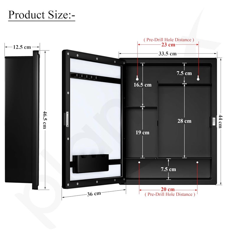 plantex Plantex Bathroom Cabinet with MirrorABS Bathroom Storage OrganiserMultipurpose Bathroom ShelfWall Mount Mirror Cabinet for Wash Basin 14x18 Inch Black  - Image 2