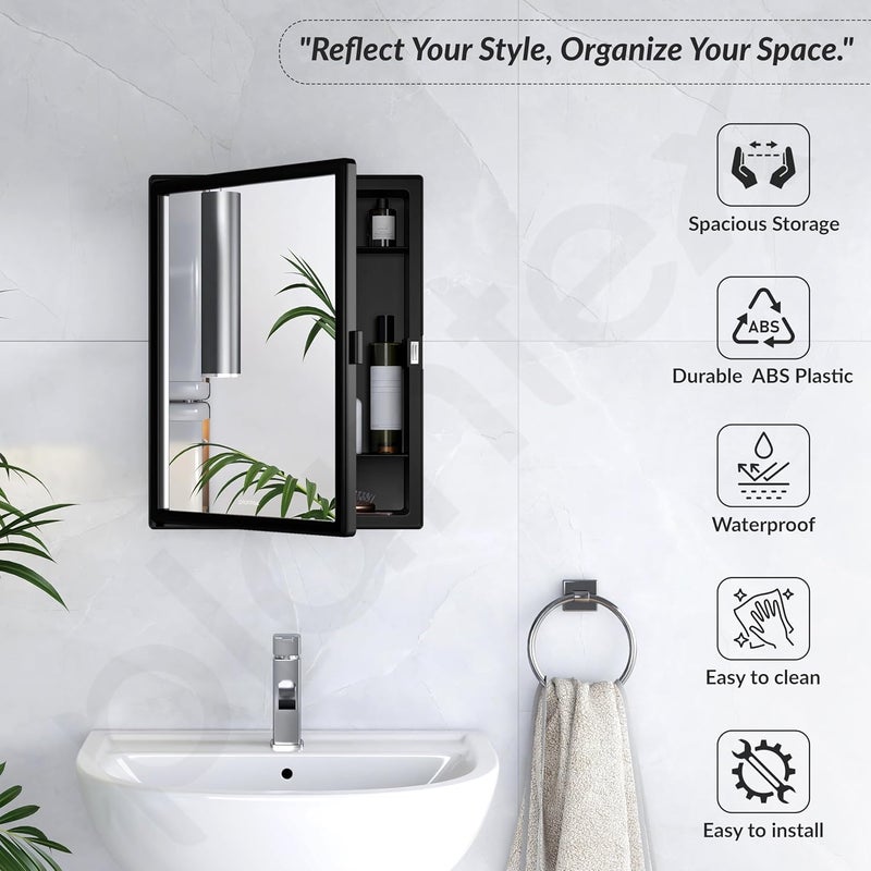 plantex Plantex Bathroom Cabinet with MirrorABS Bathroom Storage OrganiserMultipurpose Bathroom ShelfWall Mount Mirror Cabinet for Wash Basin 14x18 Inch Black  - Image 3