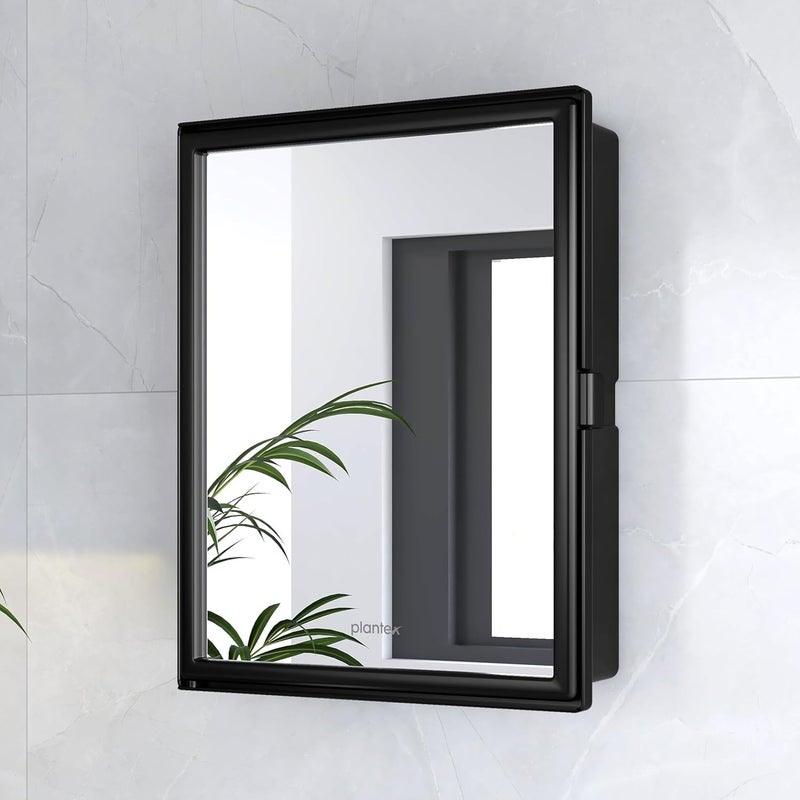 plantex Plantex Bathroom Cabinet with MirrorABS Bathroom Storage OrganiserMultipurpose Bathroom ShelfWall Mount Mirror Cabinet for Wash Basin 14x18 Inch Black  - Image 1
