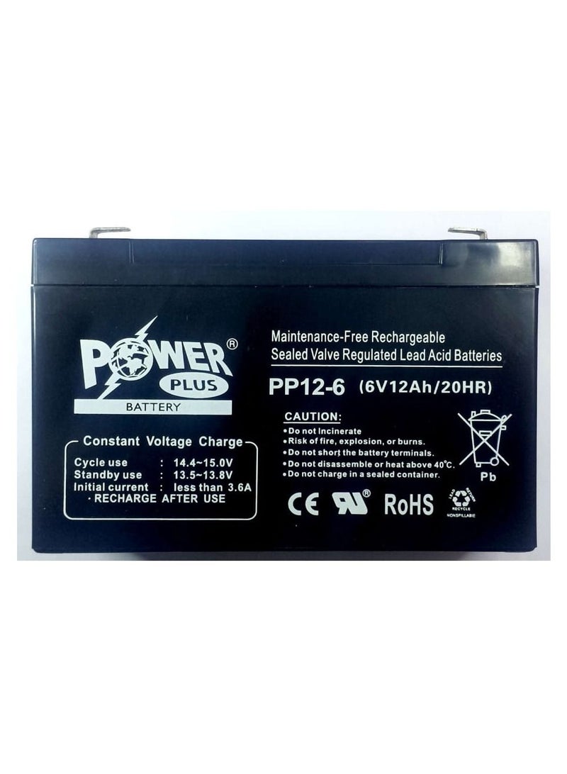 powerplus Power Plus Lead Acid Battery, PP12-6, 6V, 12Ah/20Hr - Image 1