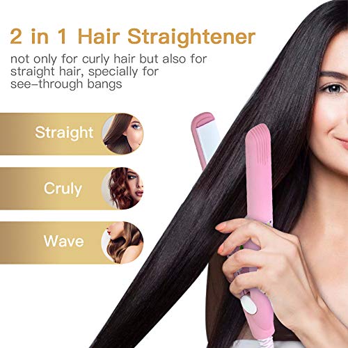 Brrnoo Hair Straightener Flat Iron & Curler, 2 in 1 Mini Bangs Hair Straightener Beauty Flat Iron Heating Curler Ceramic Tourmaline Plate Ionic Flat Iron Hair Curler & Straightener - Image 2