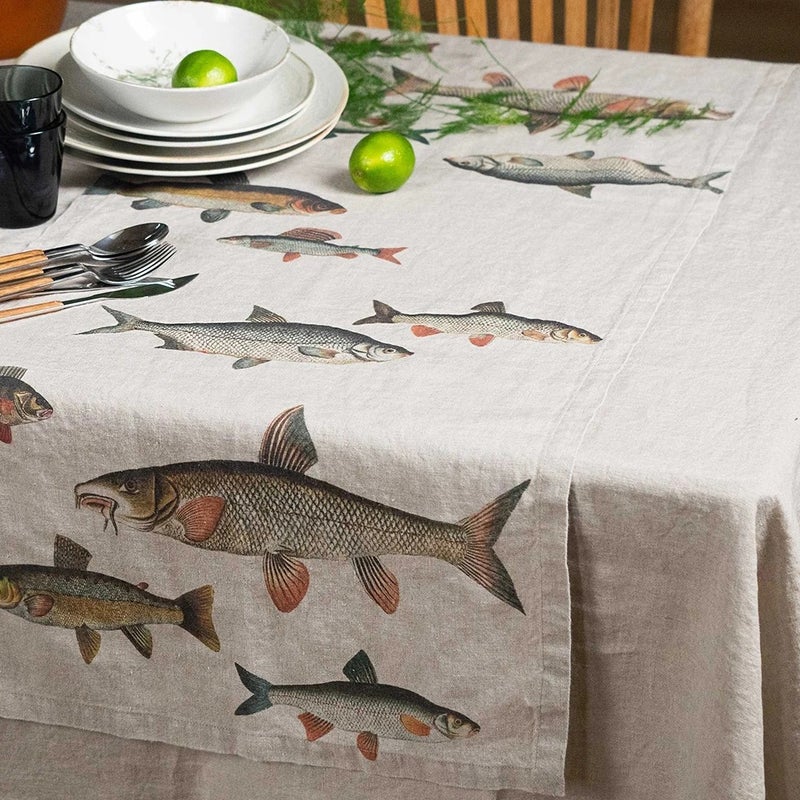Y&D High-Quality Green Ivy Print Linen Table Runners – Luxury Linen Cotton Blend Flax Fabric for Wedding Decor - Image 1
