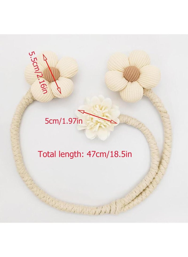 حياة كومفورت قطعتان من روابط الستائر على شكل زهرة لطيفة، ربطات ستائر يدوية بتصميم بوهيمي، حاملة ستائر مجدولة لغرفة النوم (بيج) - Image 2