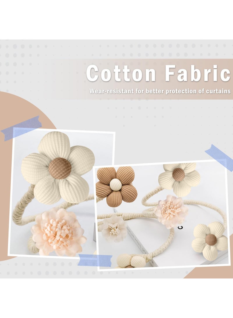 حياة كومفورت قطعتان من روابط الستائر على شكل زهرة لطيفة، ربطات ستائر يدوية بتصميم بوهيمي، حاملة ستائر مجدولة لغرفة النوم (بيج) - Image 3