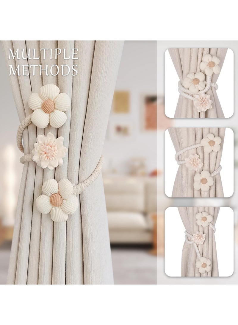 حياة كومفورت قطعتان من روابط الستائر على شكل زهرة لطيفة، ربطات ستائر يدوية بتصميم بوهيمي، حاملة ستائر مجدولة لغرفة النوم (بيج) - Image 5