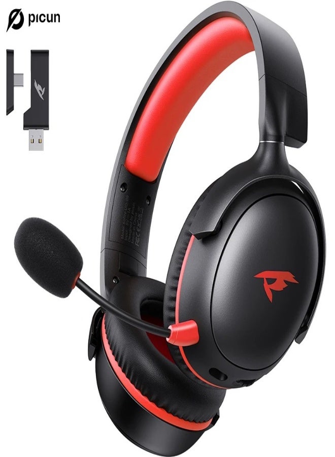 Picun UG-09 Wireless Gaming Headphones with Mic – Bluetooth 5.4 & 2.4GHz, 65H Battery, 53mm 3D Stereo Sound, ENC Noise Canceling, for PS5/PS4/PC/Mobile - Black & Red - Image 1