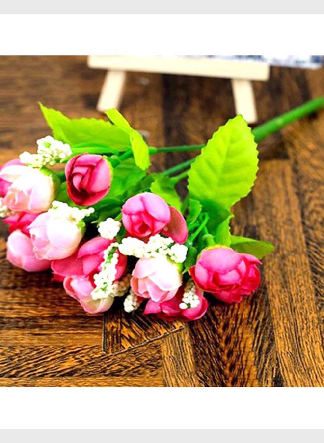 Loquat Artificial Rose Flower Bouquet Pink/White/Green 24cm - Image 2