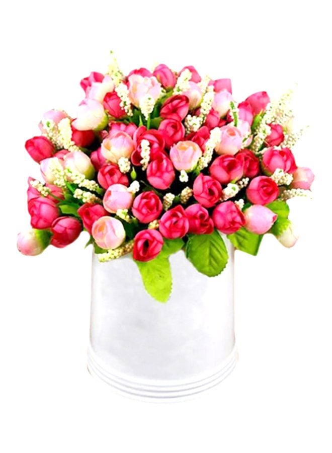 Loquat Artificial Rose Flower Bouquet Pink/White/Green 24cm - Image 1