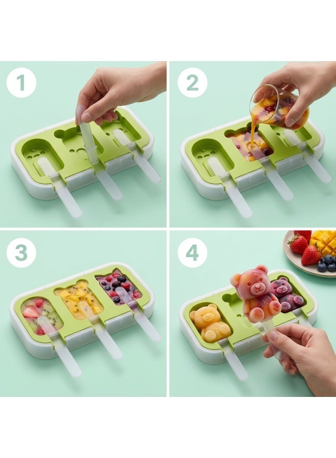 Duravel Silicone Popsicle Mould with Lid, 3 Cavity Animal Shapes, Reusable Ice Pop Molds With Sticks, Easy Release & Clean for Family - Image 5