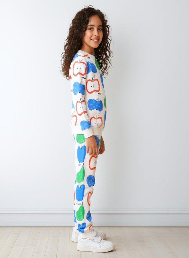 ANTHRILO Apple PEAR GILRS Fleece Sweatshirt Jogger Set - White | 6-12 Months - Image 3