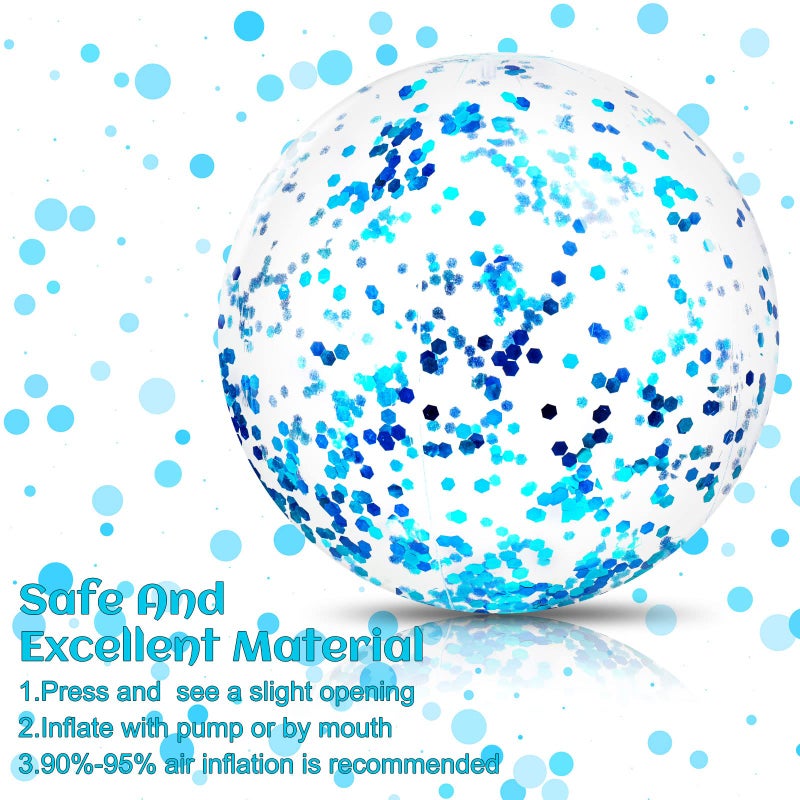 Civaner 10 Pcs Inflatable Glitter Beach Balls 16 Inch Large Sparkly Confetti Pool Balls Clear Blow up Balloon Toys for Wedding Baby Shower Birthday 2026 New Year Party DecorationBlueGlitter - Image 3