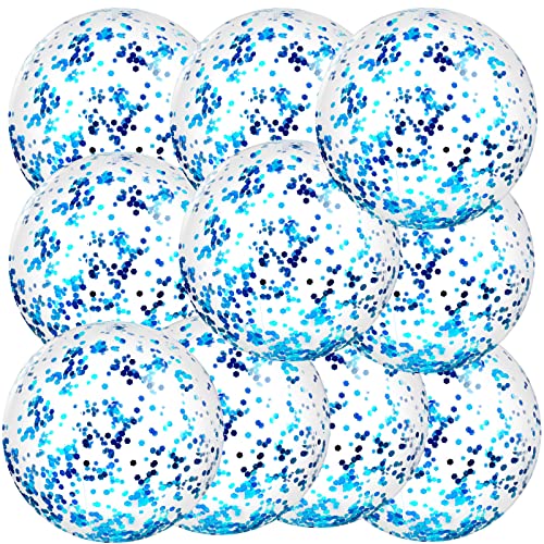 Civaner 10 Pcs Inflatable Glitter Beach Balls 16 Inch Large Sparkly Confetti Pool Balls Clear Blow up Balloon Toys for Wedding Baby Shower Birthday 2026 New Year Party DecorationBlueGlitter - Image 1