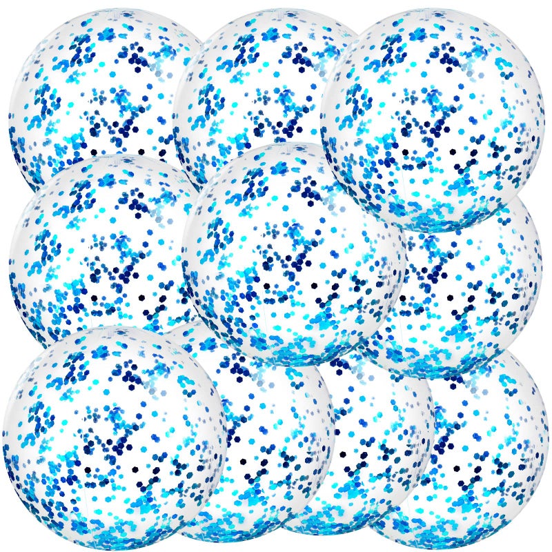 Civaner 10 Pcs Inflatable Glitter Beach Balls 16 Inch Large Sparkly Confetti Pool Balls Clear Blow up Balloon Toys for Wedding Baby Shower Birthday 2026 New Year Party DecorationBlueGlitter - Image 2