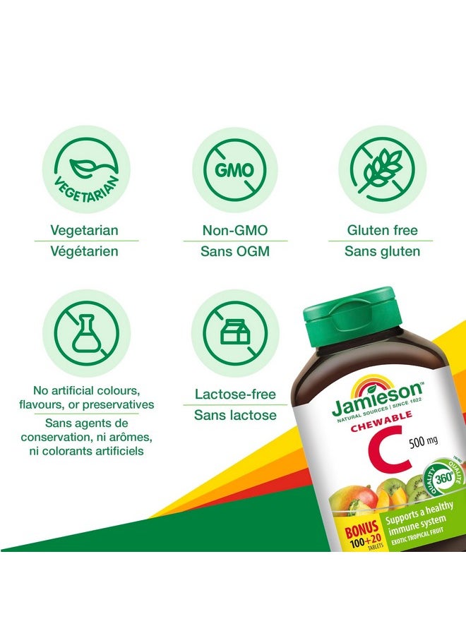 Jamieson Jamieson Chewable Vitamin C 500 mg Exotic Tropical Fruit, 120ct, Imported from Canada)  - Image 3