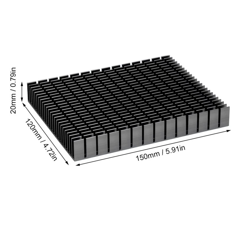 مشتت حرارة أسود من الألومنيوم 120 مم 150x120x20 مم لتبريد وحدة المعالجة المركزية ومضخم الطاقة واللوحات الإلكترونية - Image 3