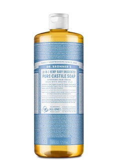 Dr. Bronner's Dr. Bronner's - Pure-Castile Liquid Soap (Baby Unscented, 8 Ounce) - Made with Organic Oils, 18-in-1 Uses: Face, Hair, Laundry, Dishes, For Sensitive Skin, Babies, No Added Fragrance, Vegan, Non-GMO - Packaging may vary 