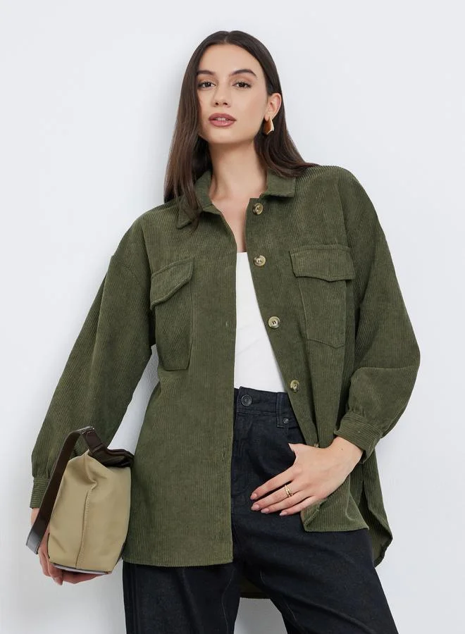 Take Two Take Two Olive Longline Corduroy Shacket