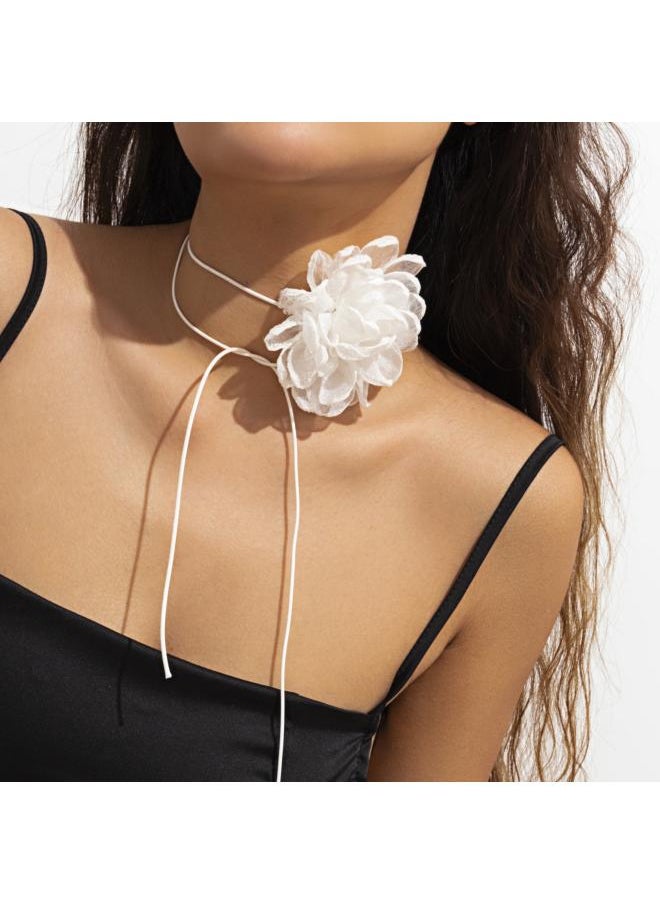 Generic European And American Jewelry Fashion Retro French Style Big Flower Chocker Necklace Tassel Neck Chain For Women 