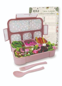 BEOLA Multi Compartment Lunch Box For Kids Adults, rose ash/pattern  - Image 1