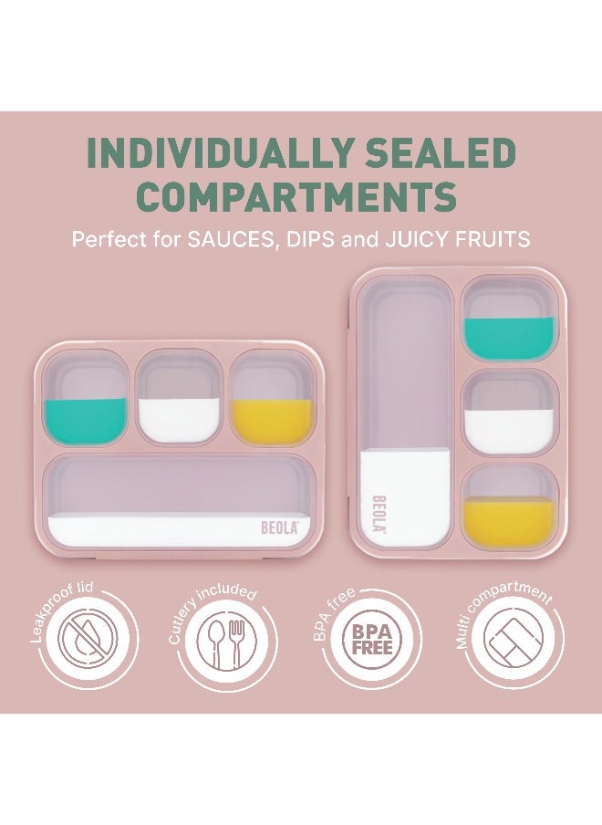 BEOLA Multi Compartment Lunch Box For Kids Adults, rose ash/pattern  - Image 5