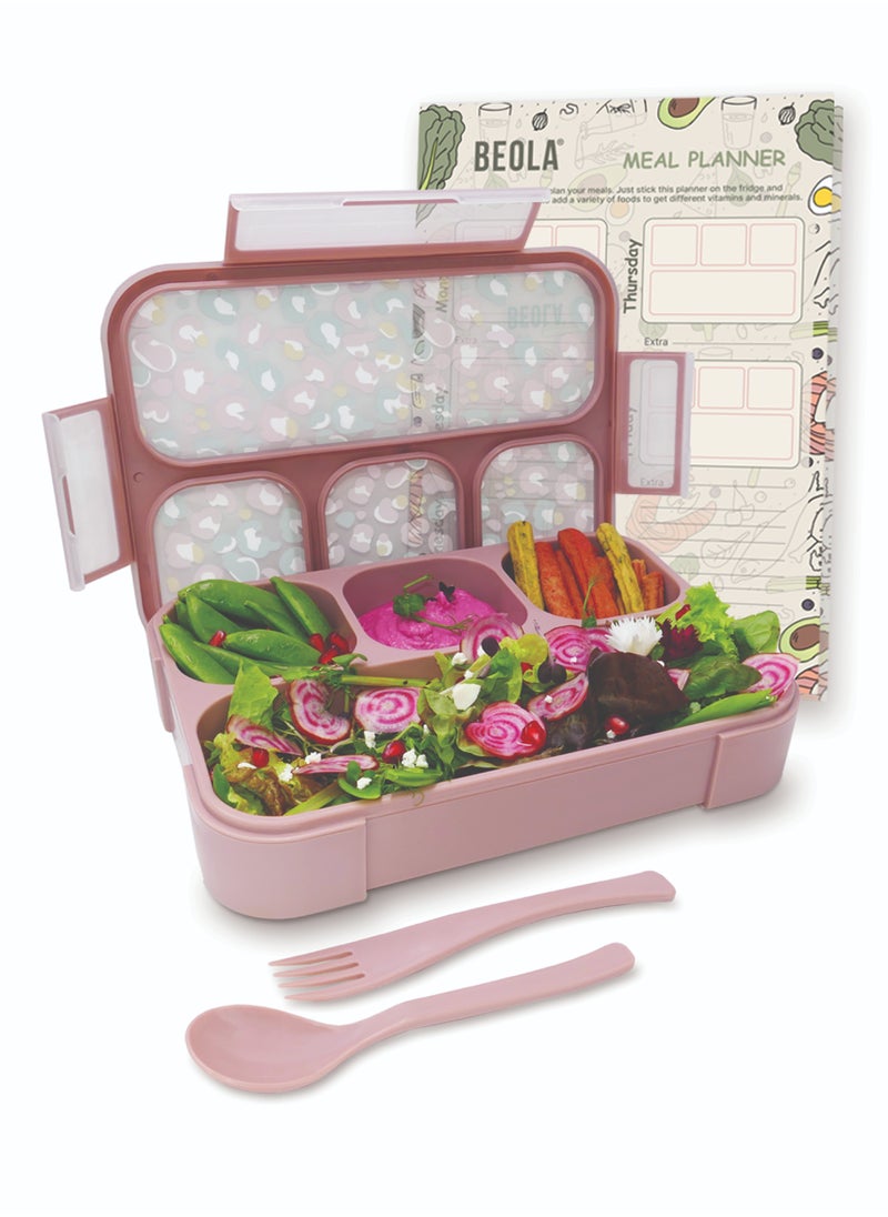 BEOLA Multi Compartment Lunch Box For Kids Adults, rose ash/pattern  - Image 1