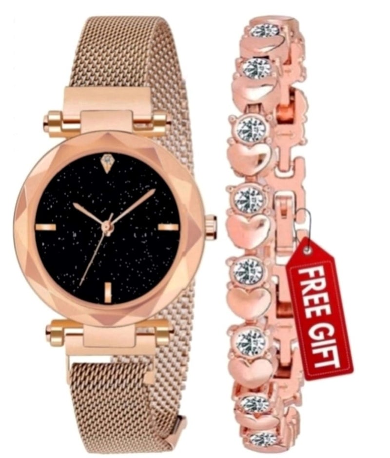 Acnos® Premium 4 Colors Magnet Strap Analogue Women's and Girls Watch Sweet Heart 4 Colors Bracelet Combo for Girl's & Women's Watch (Set of 2) (Rose Gold-4 Point) - Image 1