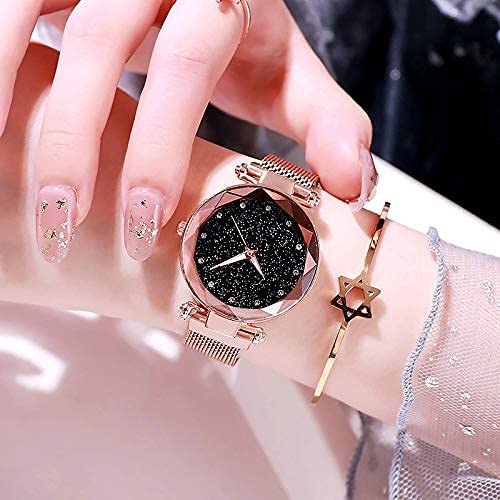 Acnos® Premium 4 Colors Magnet Strap Analogue Women's and Girls Watch Sweet Heart 4 Colors Bracelet Combo for Girl's & Women's Watch (Set of 2) (Rose Gold-4 Point) - Image 3