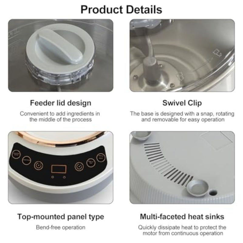 Professional Dough Mixer for Pizza and Bread Making, Stainless Steel, Silver, with Precise Timing Control and Intuitive Touch Panel - Image 4