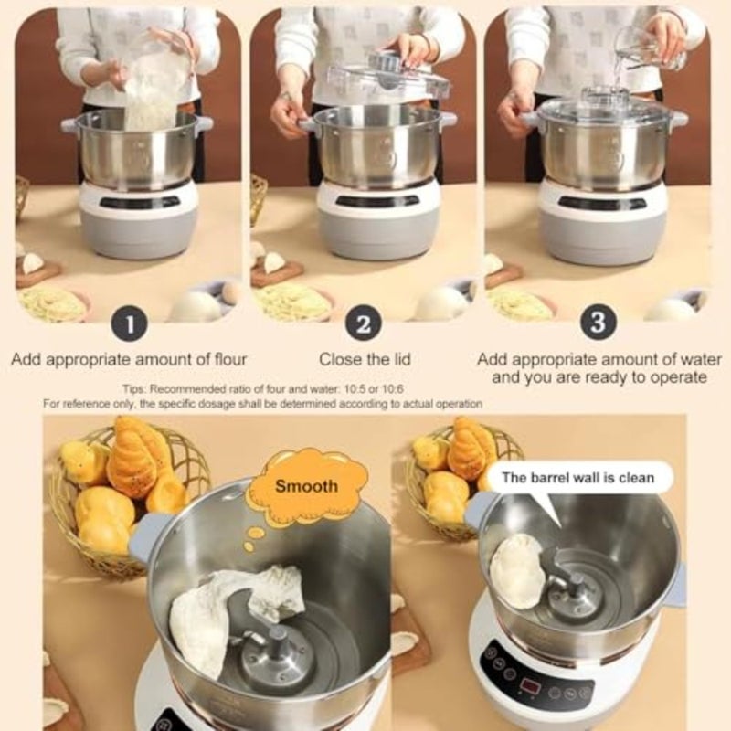 Professional Dough Mixer for Pizza and Bread Making, Stainless Steel, Silver, with Precise Timing Control and Intuitive Touch Panel - Image 3