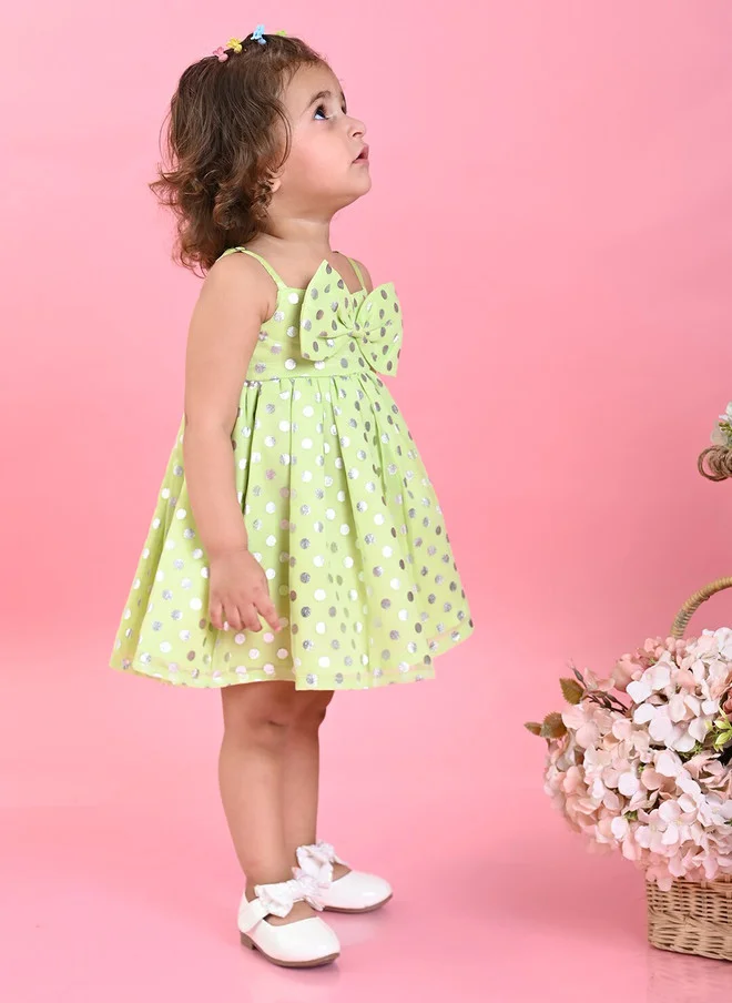 Saka Designs Polka Dot Printed Corsage Empire Dress for Girls