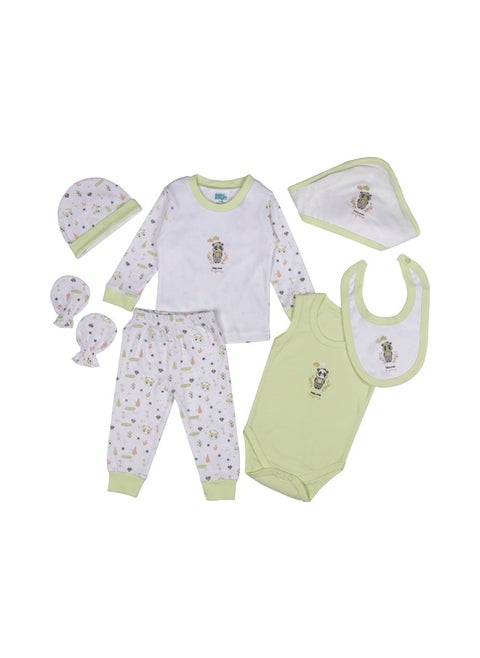7 Piece Unisex 100% Cotton Gift Set Include Bib, Blanket, Mitten, Cap, Romper, Top And Bottom Set